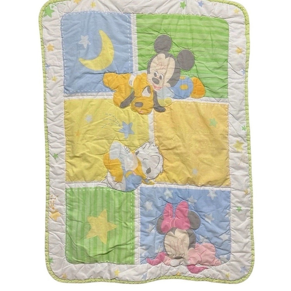 Disney Baby Mickey Mouse Minnie Pluto Quilted Blanket Pastel Patchwork Faded